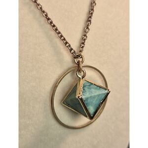 Larissa Loden Geometric Green Stone Within Circle Necklace Gold Tone Rare VTG